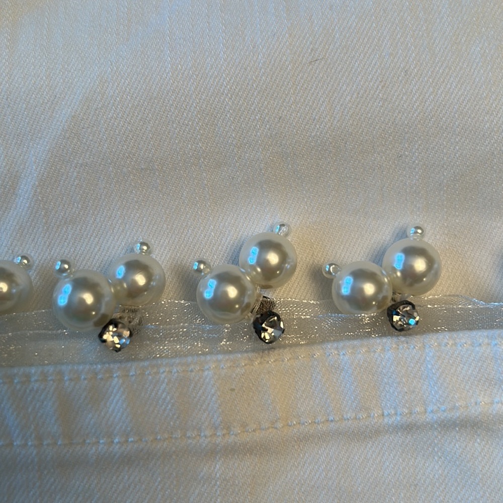 Soft Surroundings White Jeans with Pearl, Rhinestone & Lace Hem (10P) - Picture 13 of 13